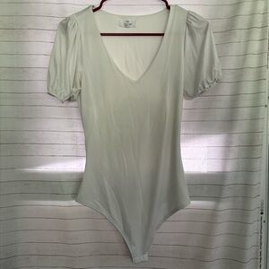 White Puff Sleeve V-Neck Bodysuit